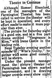 Farmington Theater - Aug 1918 Article From James (newer photo)